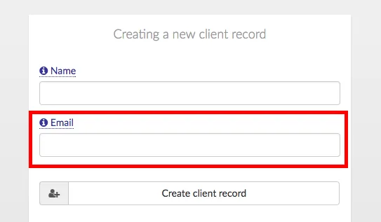 email address new client record